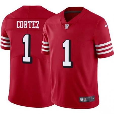 Red Throwback Jose Cortez 49ers Jersey Custom Sewn-on Patches Mens Womens Youth