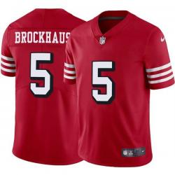 Red Throwback Jeff Brockhaus 49ers Jersey Custom Sewn-on Patches Mens Womens Youth