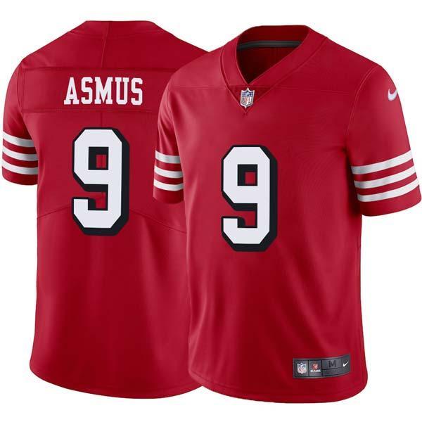 Red Throwback Jim Asmus 49ers Jersey Custom Sewn-on Patches Mens Womens Youth