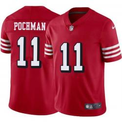 Red Throwback Owen Pochman 49ers Jersey Custom Sewn-on Patches Mens Womens Youth