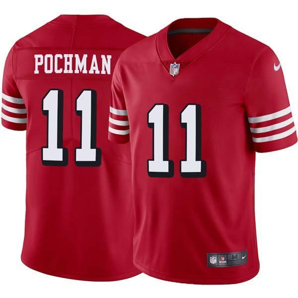 Red Throwback Owen Pochman 49ers Jersey Custom Sewn-on Patches Mens Womens Youth