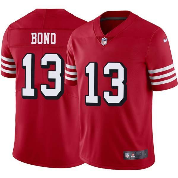 Red Throwback Steve Bono 49ers Jersey Custom Sewn-on Patches Mens Womens Youth