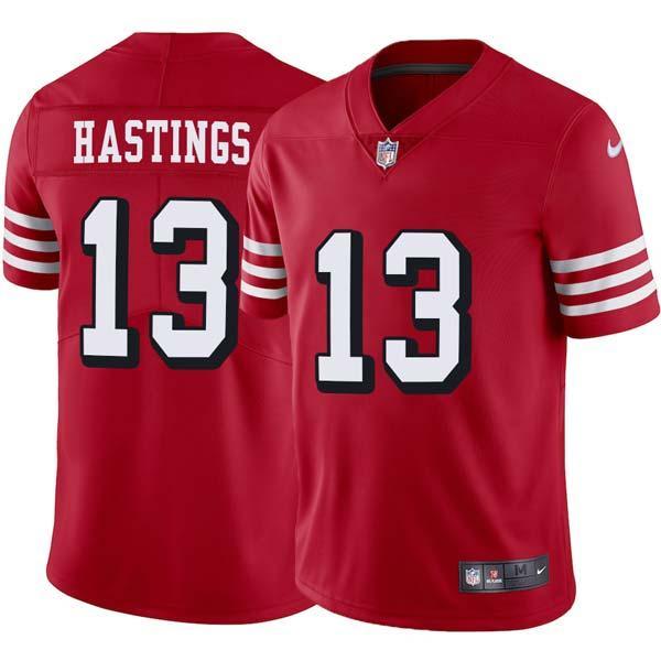 Red Throwback Joe Hastings 49ers Jersey Custom Sewn-on Patches Mens Womens Youth