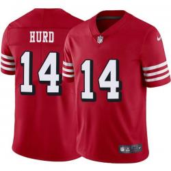 Red Throwback Jalen Hurd 49ers Jersey Custom Sewn-on Patches Mens Womens Youth