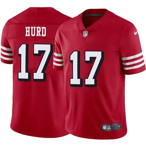 Red Throwback Jalen Hurd 49ers Jersey Custom Sewn-on Patches Mens Womens Youth