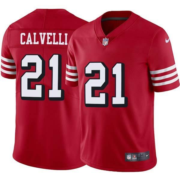 Red Throwback Tony Calvelli 49ers Jersey Custom Sewn-on Patches Mens Womens Youth