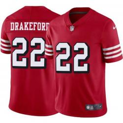 Red Throwback Tyronne Drakeford 49ers Jersey Custom Sewn-on Patches Mens Womens Youth