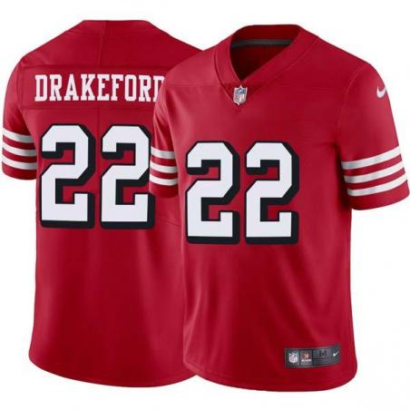 Red Throwback Tyronne Drakeford 49ers Jersey Custom Sewn-on Patches Mens Womens Youth