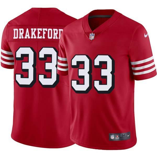 Red Throwback Tyronne Drakeford 49ers Jersey Custom Sewn-on Patches Mens Womens Youth