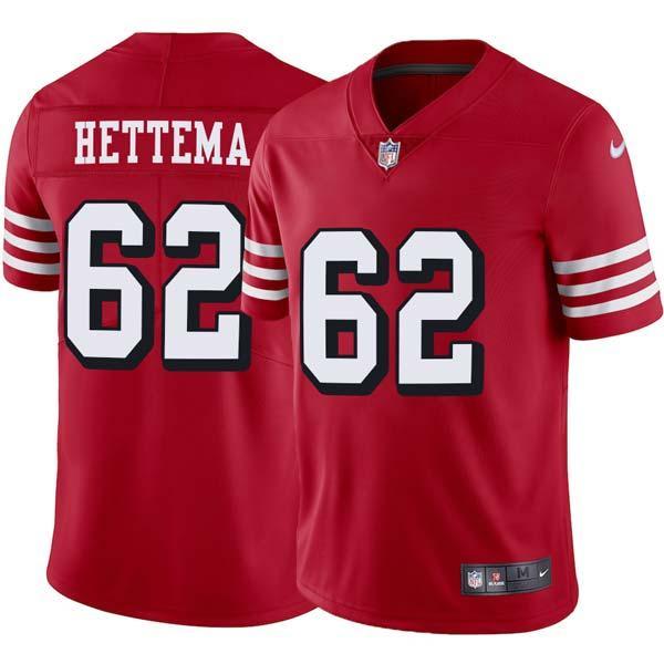 Red Throwback Dave Hettema 49ers Jersey Custom Sewn-on Patches Mens Womens Youth