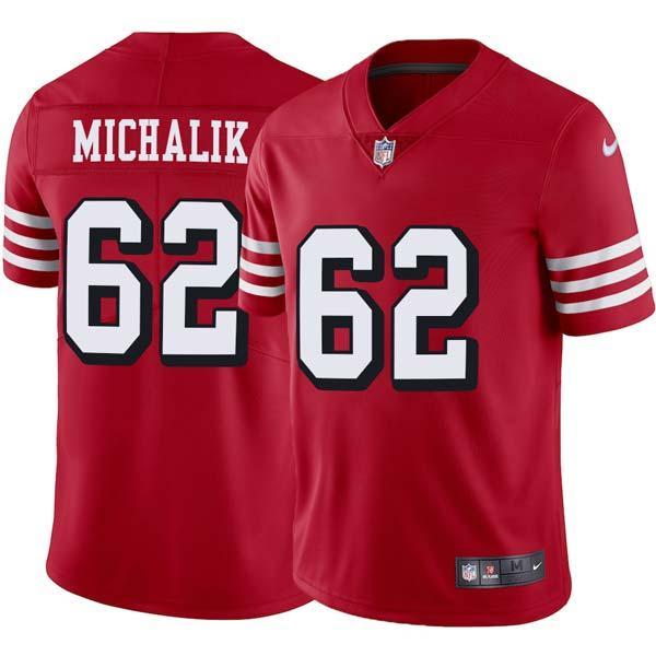 Red Throwback Art Michalik 49ers Jersey Custom Sewn-on Patches Mens Womens Youth