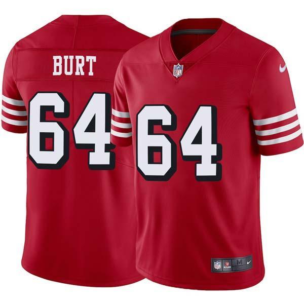 Red Throwback Jim Burt 49ers Jersey Custom Sewn-on Patches Mens Womens Youth