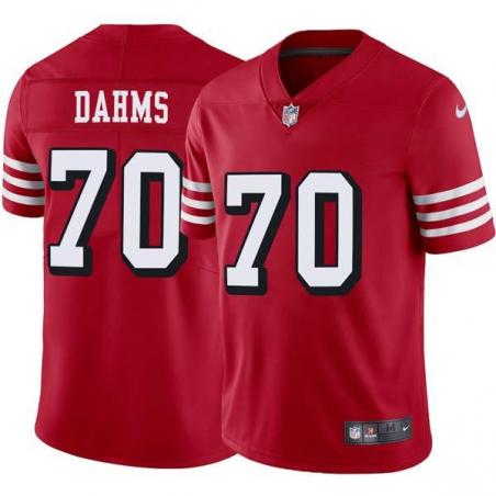 Red Throwback Tom Dahms 49ers Jersey Custom Sewn-on Patches Mens Womens Youth