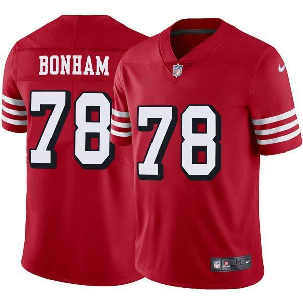 Red Throwback Shane Bonham 49ers Jersey Custom Sewn-on Patches Mens Womens Youth