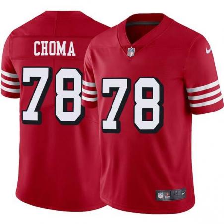 Red Throwback John Choma 49ers Jersey Custom Sewn-on Patches Mens Womens Youth