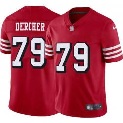 Red Throwback Dan Dercher 49ers Jersey Custom Sewn-on Patches Mens Womens Youth