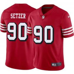 Red Throwback Bobby Setzer 49ers Jersey Custom Sewn-on Patches Mens Womens Youth