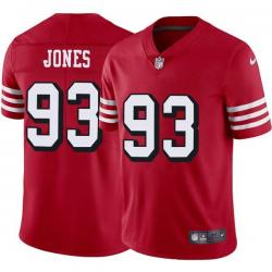 Red Throwback D.J. Jones 49ers Jersey Custom Sewn-on Patches Mens Womens Youth