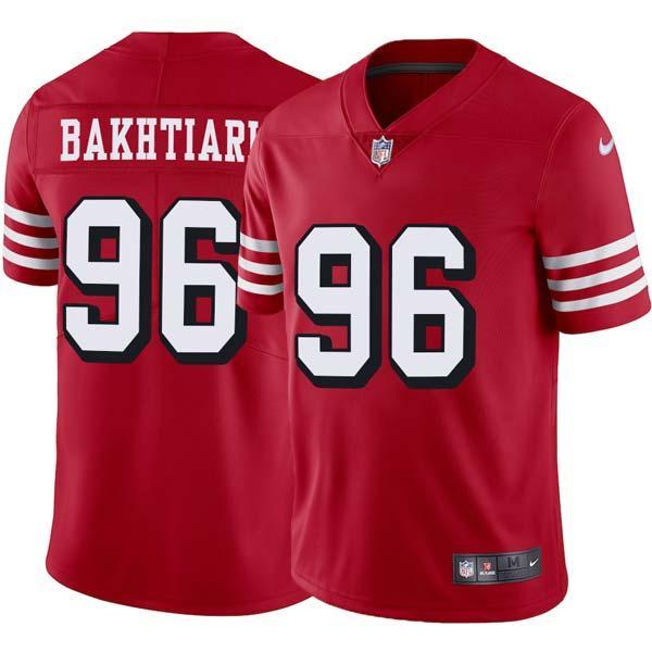 Red Throwback Eric Bakhtiari 49ers Jersey Custom Sewn-on Patches Mens Womens Youth