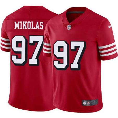 Red Throwback Doug Mikolas 49ers Jersey Custom Sewn-on Patches Mens Womens Youth