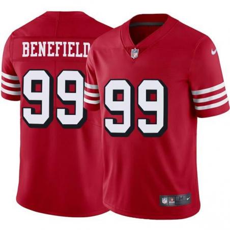 Red Throwback Daved Benefield 49ers Jersey Custom Sewn-on Patches Mens Womens Youth