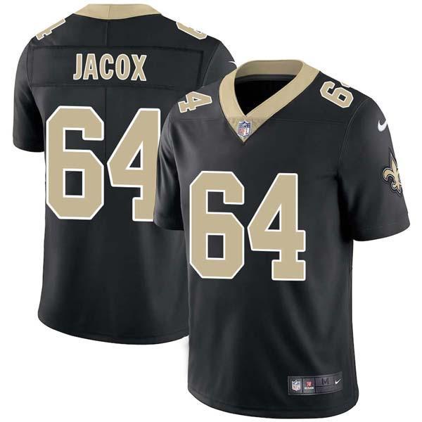 Black Kendyl Jacox Saints #64 Stitched American Football Jersey Custom Sewn-on Patches Mens Womens Youth