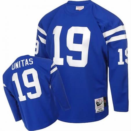 Johnny Unitas Indianapolis Football Jersey - Indianapolis #19 Football Jersey(Blue Throwback long sleeves)