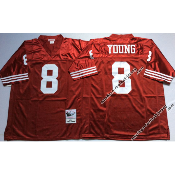 YOUNG SF #8 Football Jersey - Steve Young Football Jersey (Red, throwback)