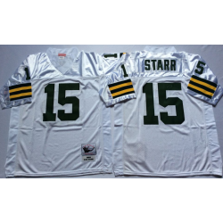 STARR Green Bay #15 Football Jersey - Bart Starr Football Jersey (White, short sleeves Throwback)