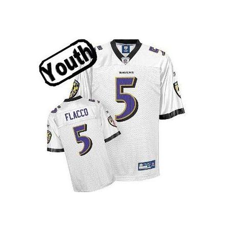 Joe Flacco Youth Football Jersey -#5 Baltimore Youth Jersey(White)