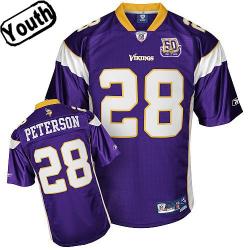 Adrian Peterson Youth Football Jersey -#28 Minnesota Youth Jersey(Purple[50th])