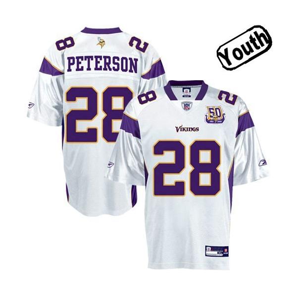 Adrian Peterson Youth Football Jersey -#28 Minnesota Youth Jersey(White 50th)