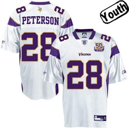 Adrian Peterson Youth Football Jersey -#28 Minnesota Youth Jersey(White 50th)