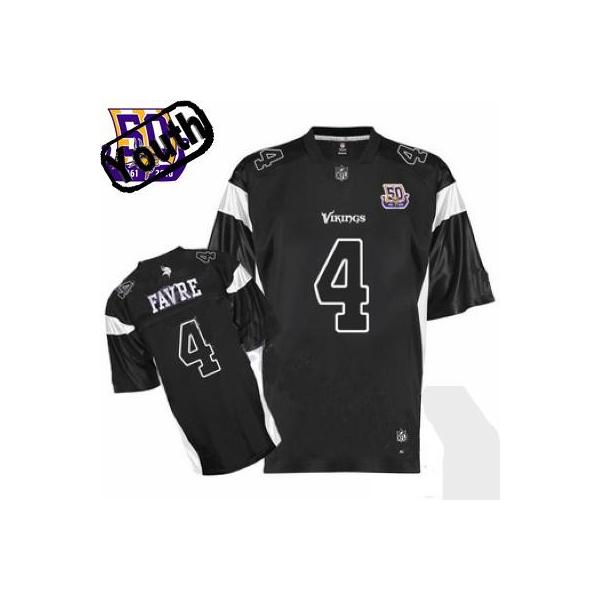 Brett Favre Youth Football Jersey -#4 Minnesota Youth Jersey(Black 50th)