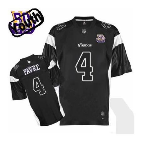 Brett Favre Youth Football Jersey -#4 Minnesota Youth Jersey(Black 50th)