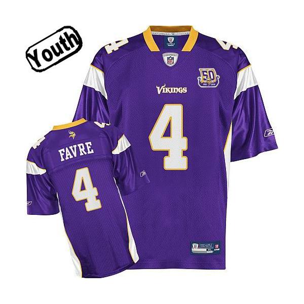 Brett Favre Youth Football Jersey -#4 Minnesota Youth Jersey(Purple 50th)