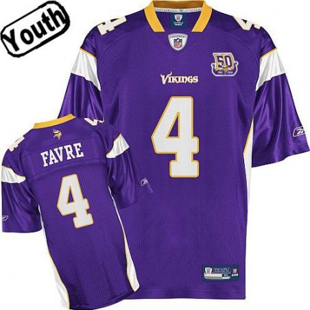 Brett Favre Youth Football Jersey -#4 Minnesota Youth Jersey(Purple 50th)