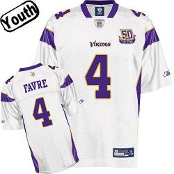 Brett Favre Youth Football Jersey -#4 Minnesota Youth Jersey(White 50th)