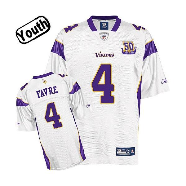 Brett Favre Youth Football Jersey -#4 Minnesota Youth Jersey(White 50th)