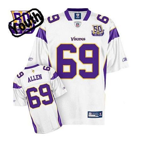 Jared Aleen Youth Football Jersey -#69 Minnesota Youth Jersey(White 50th)