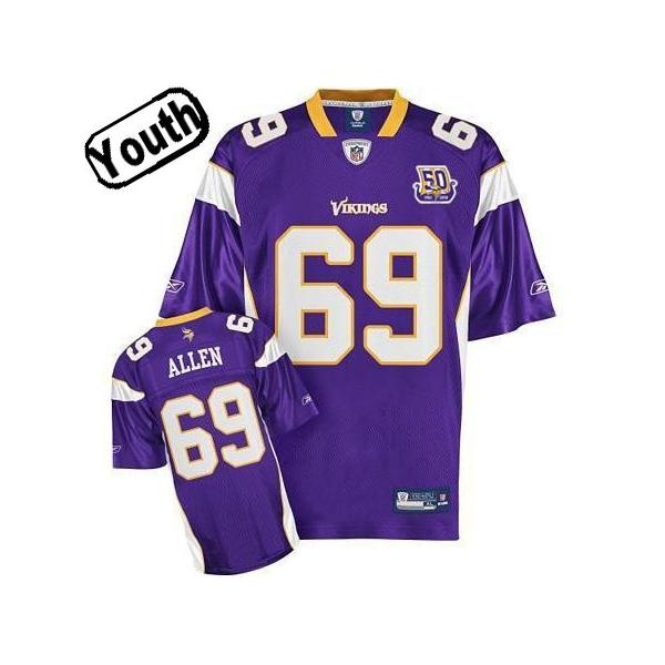 Jared Allen Youth Football Jersey -#69 Minnesota Youth Jersey(Purple 50th)