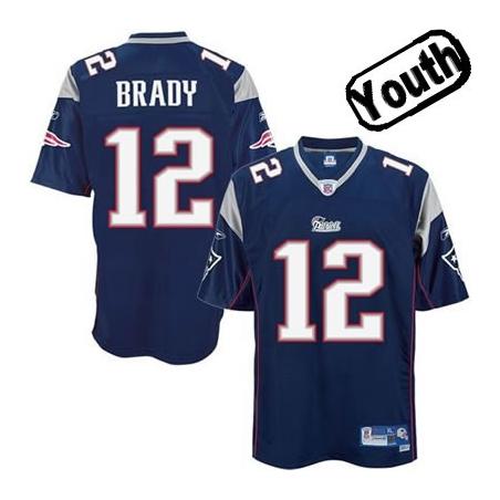 Tom Brady Youth Football Jersey -#12 New England Youth Jersey(Blue)