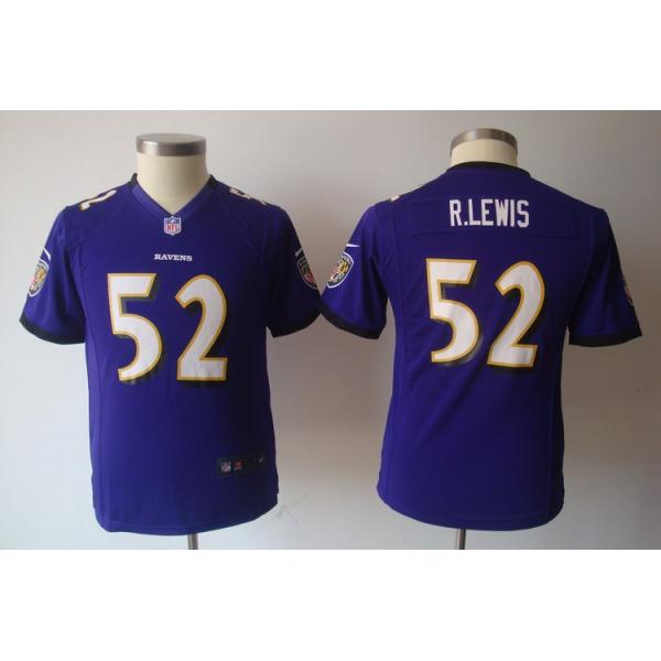 [NEW] Ray Lewis Youth Football Jersey -#52 Baltimore Youth Jerseys (Purple)