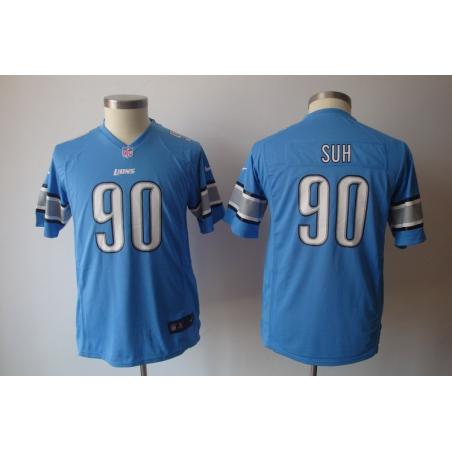 [NEW] Ndamukong Suh Youth Football Jersey -#90 Detroit Youth Jerseys (Blue)