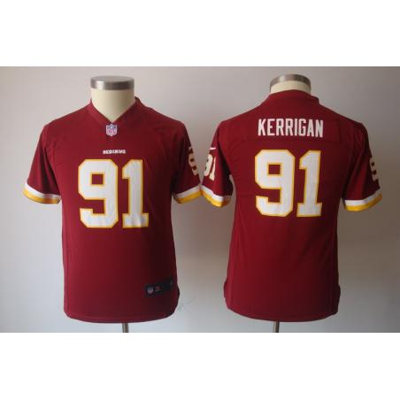 [NEW] Ryan Kerrigan Youth Football Jersey -#91 Washington Youth Jerseys (Red)