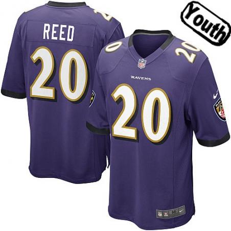 [NEW,Sewn-on]Ed Reed Youth Football Jersey - Baltimore #20 REED Jersey (Purple) For Youth/Kid