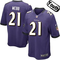 [NEW,Sewn-on]Lardarius Webb Youth Football Jersey - Baltimore #21 WEBB Jersey (Purple) For Youth/Kid