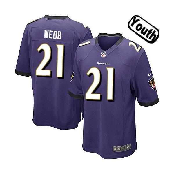 [NEW,Sewn-on]Lardarius Webb Youth Football Jersey - Baltimore #21 WEBB Jersey (Purple) For Youth/Kid