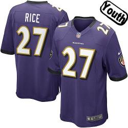 [NEW,Sewn-on]Ray Rice Youth Football Jersey - Baltimore #27 RICE Jersey (Purple) For Youth/Kid