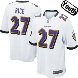 [NEW,Sewn-on]Ray Rice Youth Football Jersey - Baltimore #27 RICE Jersey (White) For Youth/Kid